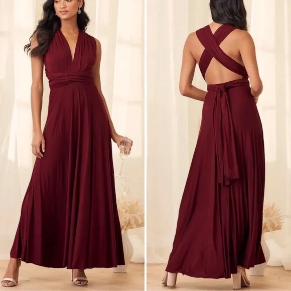 Lulus | Dresses | Convertible High Waist Aline Infinity Maxi Bridesmaid  Dress Burgundy Xs | Poshmark